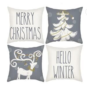 Halomoon Christmas Pillow Covers Set of 4, 18x18, Merry Christmas & Hello Winter